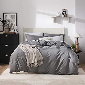 Bedsure Funda Nórdica Cama 150 - Funda Edredon Cama 135 Lisa Suave, Ropa de Cama 220x230 cm con 2 Fundas Almohadas 40x75 cm, 3 Piezas, Gris Oscuro