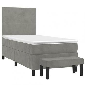 Cama box spring con colchón terciopelo gris claro 90x190 cm