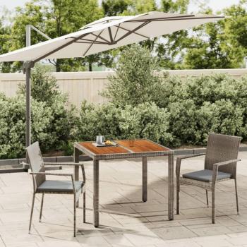 3-Piece Grey Poly Rattan Garden Dining Set with Cushions