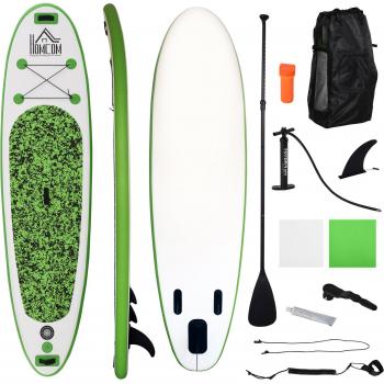 Tabla de Paddle Surf Hinchable Homcom con Remo Verde 305x76x10 cm