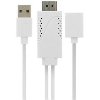 Cable USB Hembra MHL a HDMI Macho y USB Macho para Smartphone/Tablet - 1.80m Blanco