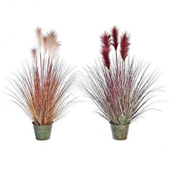 Planta Decorativa DKD Home Decor Naranja Polietileno Burdeos Latón 20 x 20 x 90 cm (2 Unidades)