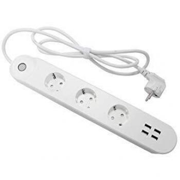 Enchufe Wi-Fi Inteligente de 3 Tomas Denver SHP-300U. Incluye 4 Puertos USB. Compatible con Google Home/Amazon Alexa/Tuya. Medidor de Potencia. Temporizador. Potencia: 230V.