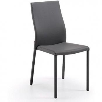 Kave Home - Silla de Comedor Abelle de Piel sintética con Asiento Acolchado en Gris y Patas de Acero revestidas