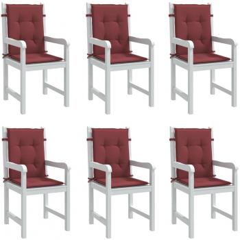 Cojines de silla de respaldo bajo 6 piezas vino tinto tela de Mélange