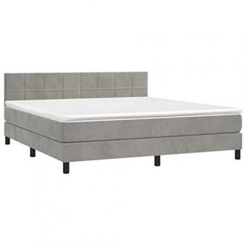 Cama Box Spring con colchón y LED de terciopelo gris claro 160x200 cm