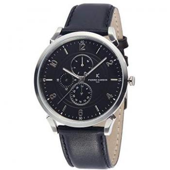 Pierre Cardin Pigalle Boulevard Men's Black Analog Watch CPI.2023 with Leather Strap, One Size, Stainless Steel Case, Day Function
