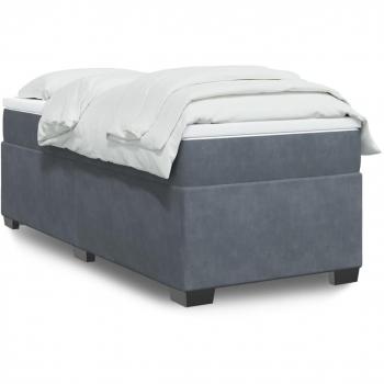 Cama box spring suave con colchón de terciopelo gris oscuro 80x200 cm
