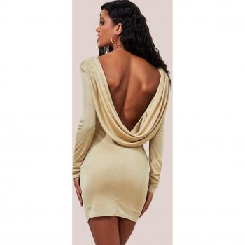 Gold Glitter Cowl Back Mini Dress with Sleeves