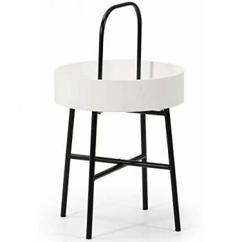 VS Venta-stock Mesa Auxiliar Mesa de Centro Redonda Jaipur con Tapa de MDF Blanco y Estructura metálica en Color Negro Mate/DIAMETRO: 40 cm