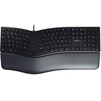 Teclado Ergonómico CHERRY KC 4500 ERGO AZERTY Belga con Cable, Reposamuñecas de Espuma de Memoria, Curvo, Negro