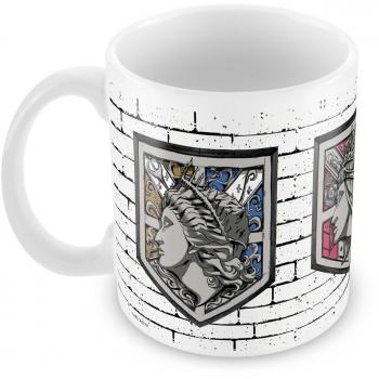 Taza Ataque a los Titanes, Emblema de pared - Taza desayuno - Taza cerámica 350ml - Taza té - Taza café - Regalos originales