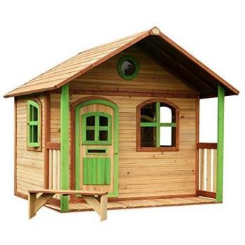 Casa de Juegos Infantil de Madera Milan - Marrón y Verde, 1.8m altura, con Ventanas y Veranda