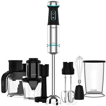 Cecotec Batidora de mano Power TitanBlack 1200 TotalMix. Potencia 1200 W, Cuchillas de 4 hojas con recubrimiento titanio negro, pie XL, Campana antisalpicaduras, Velocidad ajustable, Función Turbo