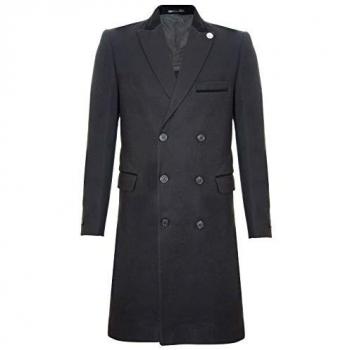 Men's 3/4 Black Wool Double Breasted Crombie Overcoat - Peaky Blinders Style, Size 44