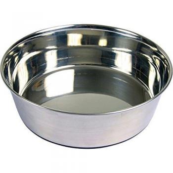 TRIXIE Comedero Acero Inox, Base Caucho 1.7 l, ø21 cm, Perro