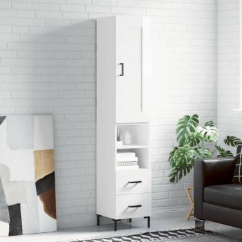 Aparador alto de madera contrachapada blanco brillante 34,5x34x180 cm