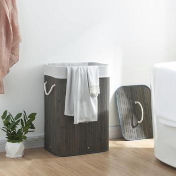 Cesto de Ropa Salla con Tapa y Bolsa Extraíble de Bambú 72L - Azul Oscuro / Gris
