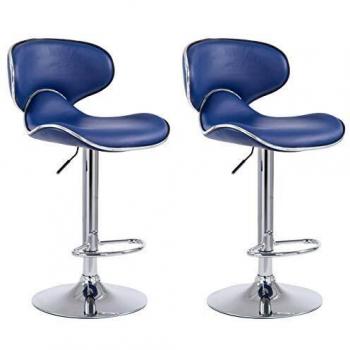 Set de 2 Taburetes de Bar Las Vegas V2 en Similicuir Azul con Estructura Cromada y Reposepies