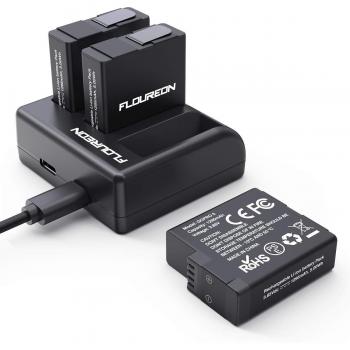 FLOUREON Baterías con Cargador 1295 mAh 3 Canales Baterías de Repuesto para Gopro Hero 2018 Black Hero 7/6/5 Original Hero 5 Nero AHDBT-501
