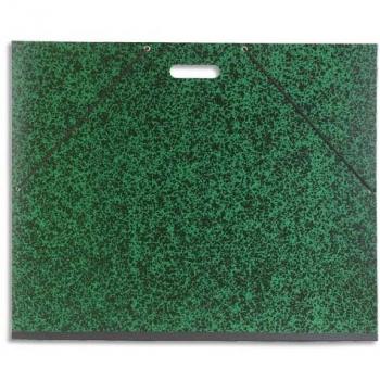 Carpeta de Dibujo Exacompta Pack de 5 con Gomas Elásticas y Asa Integrada - 59x72 cm para Archivar 50x65 cm - Lomo de Tela 3 cm - Verde Jaspeado