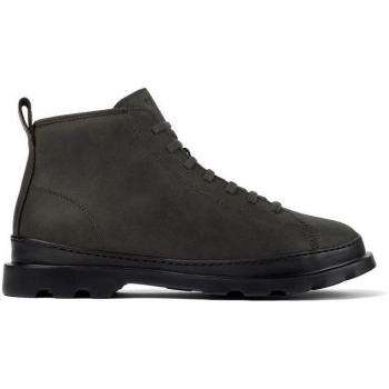 Camper Brutus Men's Grey Suede Ankle Boots with Laces and Zipper, Size 45