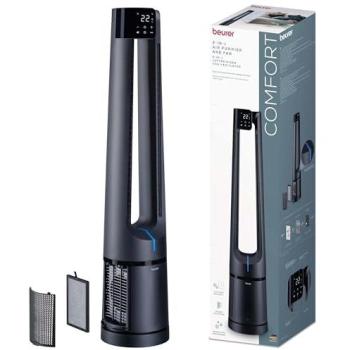 Beurer LV 500, Purificador de aire y ventilador 2 en 1 con sistema de filtración de 3 capas y potente flujo de aire, color negro
