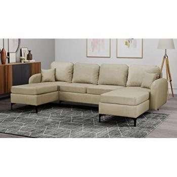 Sofá Rinconero Clovis A104 con Función de Descanso y Caja de Ropa de Cama, 293 x 96 x 172 cm, Color Marrón Claro
