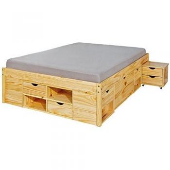Cama Multifuncional Claas 140x200 cm con Almacenamiento y Cabecera de Pino Macizo