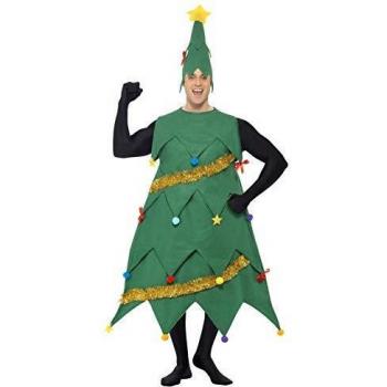 Smiffys-33301 Disfraz de árbol de Navidad, con túnica y Gorro, Deluxe, Color Verde, Tamaño único