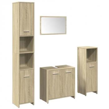 Juego de muebles de baño 4 piezas contrachapada roble Sonoma, incluye gabinete de almacenamiento, armario de baño y mueble de baño alto