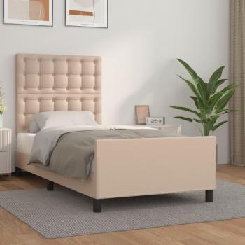 Estructura de cama cabecero cuero sintético capuchino 80x200cm Marrón