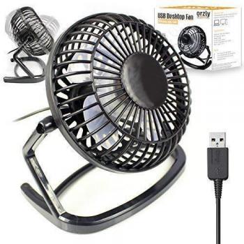 Orzly Ventilador USB - Mini Ventilador de Mesa Portátil Rotación 360º Pequeño y Potente Ventilador Silencioso para Hogar y Oficina – Negro