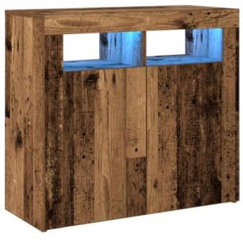 Aparador con luces LED de madera ingeniería envejecida 80x35x75 cm