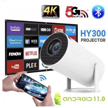 Proyector Mini 4K LQWELL HY300 Pro con Android 11, WIFI6, BT 5.0, 8000 lm, relación de contraste 1500:1, auto corrección trapezoidal y pantalla