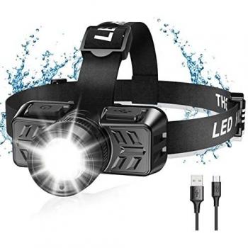 Cocoda Linterna Frontal Led USB Recargable, Zoomable Luz y 4 Modos de Luz de 90° Ajustable Linterna de Cabeza, Impermeable Frontal Cabeza Luz para Acampar, Correr, Pescar, Ciclismo