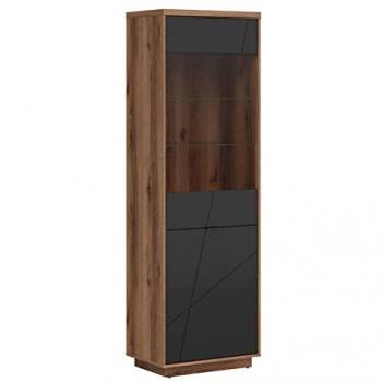 Vitrina de 2 puertas estratificada negro y beige con detalles en madera natural
