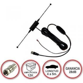 Antena de TDT (televisión digital terrestre) amplificada a 12V con conector F y ganacia de 28dB