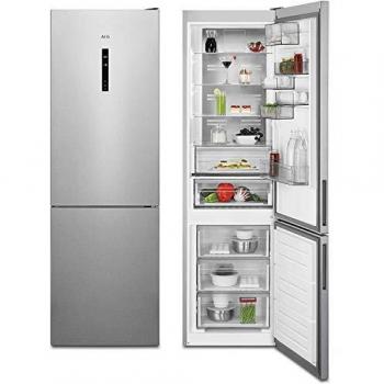 AEG RCB736E5MX Frigorífico Combi, Libre Instalación, 2,01 m, CustomFlex, Sistema Cooling 360°, Tecnología Twintech, Sistema MultiFlow, Display LED, Cajón ExtraChill, Luces LED, Inox