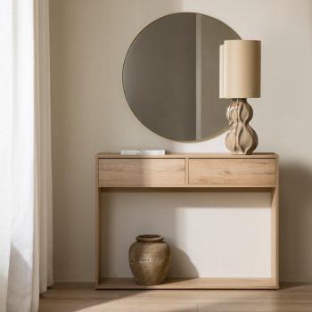 Consola natural Hegas de 2 cajones, efecto madera natural, dimensiones 25 cm x 110 cm