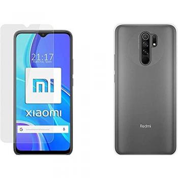 Pack 2 en 1 Funda Gel Transparente + Protector de Cristal Templado para Xiaomi Redmi 9