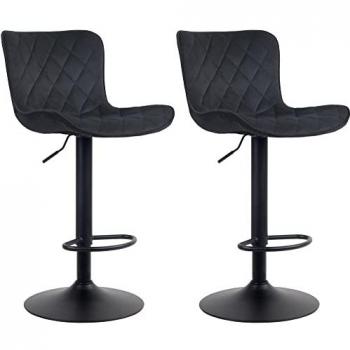 Set de 2 Taburetes de Bar Regulables en Terciopelo Negro Emma