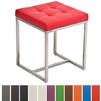 Taburete Bajo Barci Rojo en Simil Cuero con Base de Acero Inoxidable y 48cm de Altura