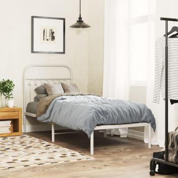 Cama de sol sin materia con cabecero metal blanco 75x190 cm, estructura de cama de metal, cabecero blanco, dimensiones 75x190 cm