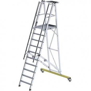 Escalera de Plataforma de Aluminio Plegable y Rodante con 10 Escalones, Dimensiones L650xB600mm, Altura de Trabajo hasta 4,30 m