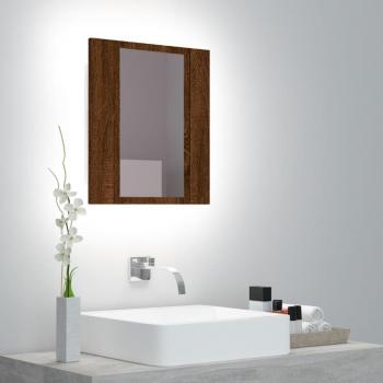 Mueble de baño con espejo LED en color roble marrón, dimensiones 40x12x45 cm, fabricado en multicapa