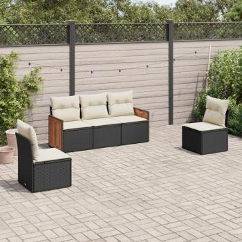 5-Piece Black Poly Rattan Garden Sofa Set with Cushions