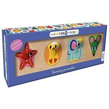 Auzou-MI Puzzle Madera Formas Y Animales, Multicolor