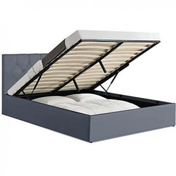 Cama Doble Austin con Somier de Lamas y Almacenamiento Integrado 140 x 190 cm PVC Gris