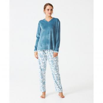Pijama de mujer largo combinado de terciopelo estampado